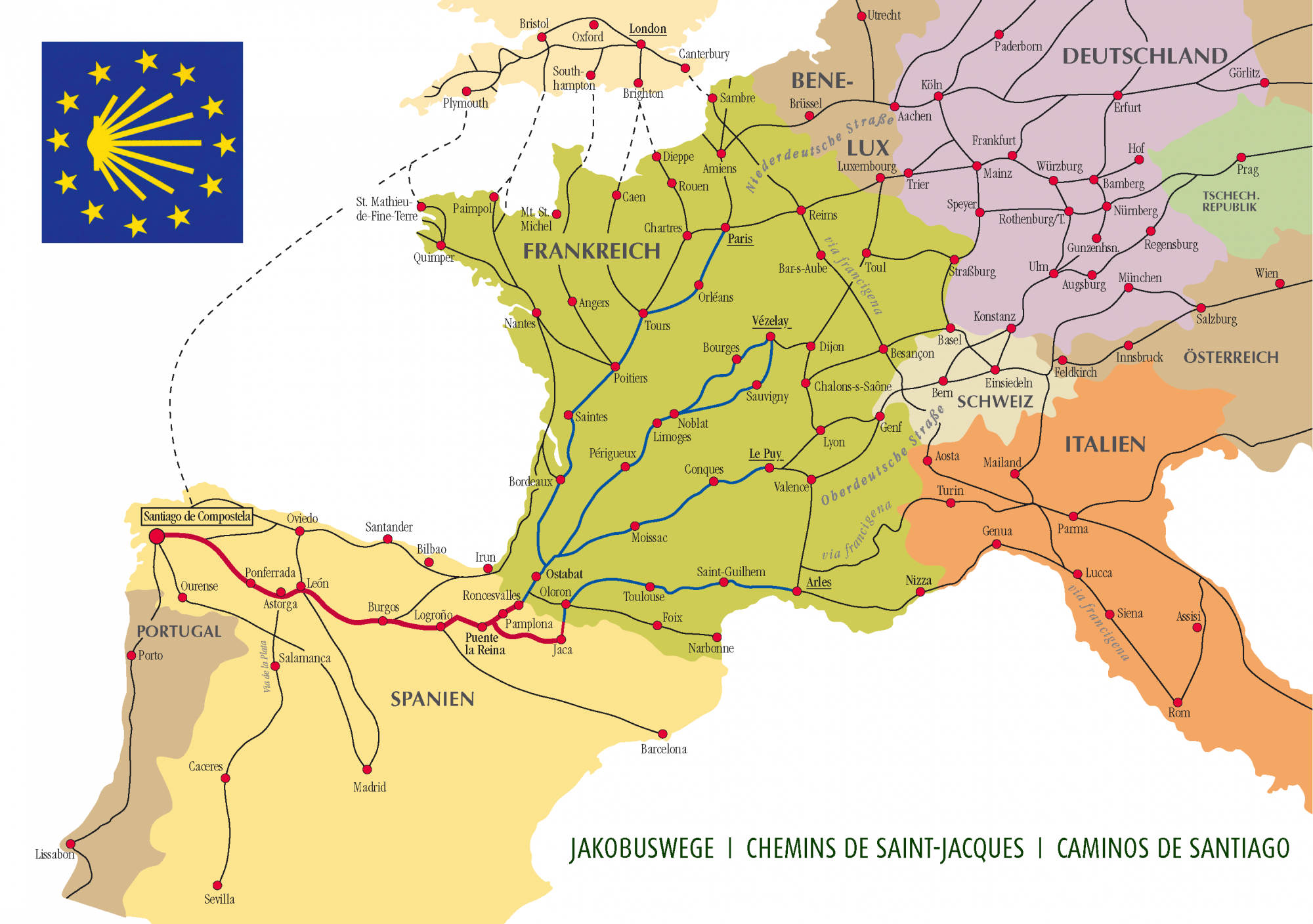 Drogi Camino de Santiago w Europie
